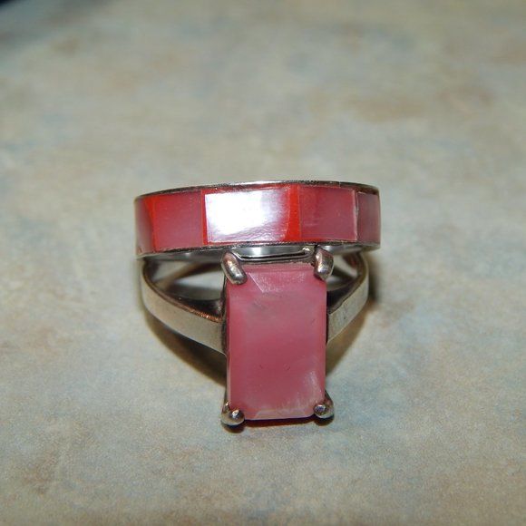Two for One Pink Abalone Rings The Rectangle Stone is 925 Silver - Picture 3 of 9
